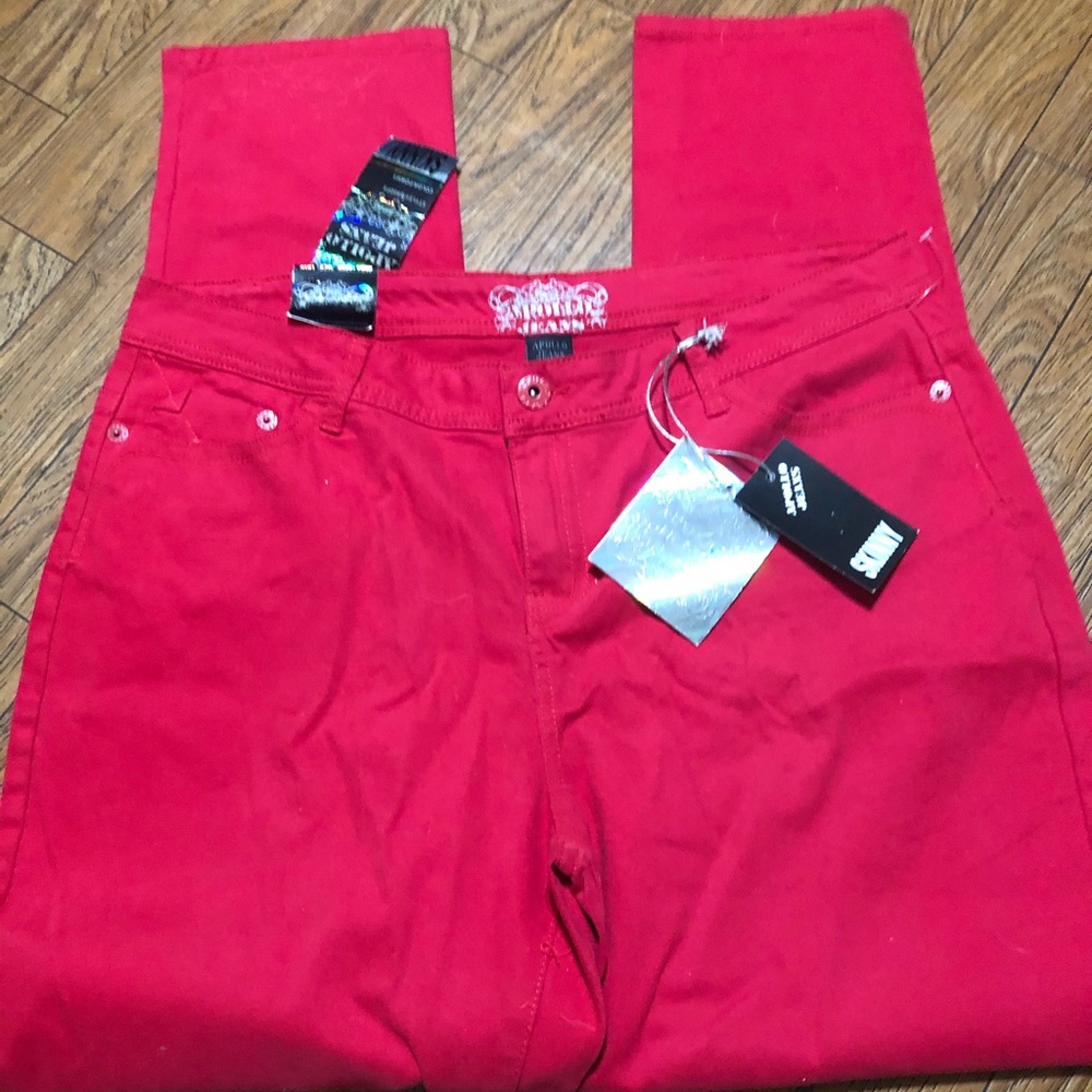 Red skinny jeans